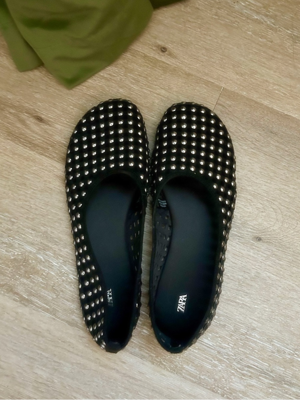 ZARA Black Studded Slip-On Ballet Flats